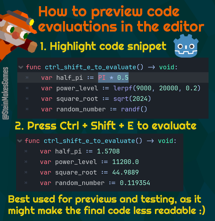 Tip for #Godot #GodotEngine: Evaluate code within the editor with Ctrl+Shift+E: