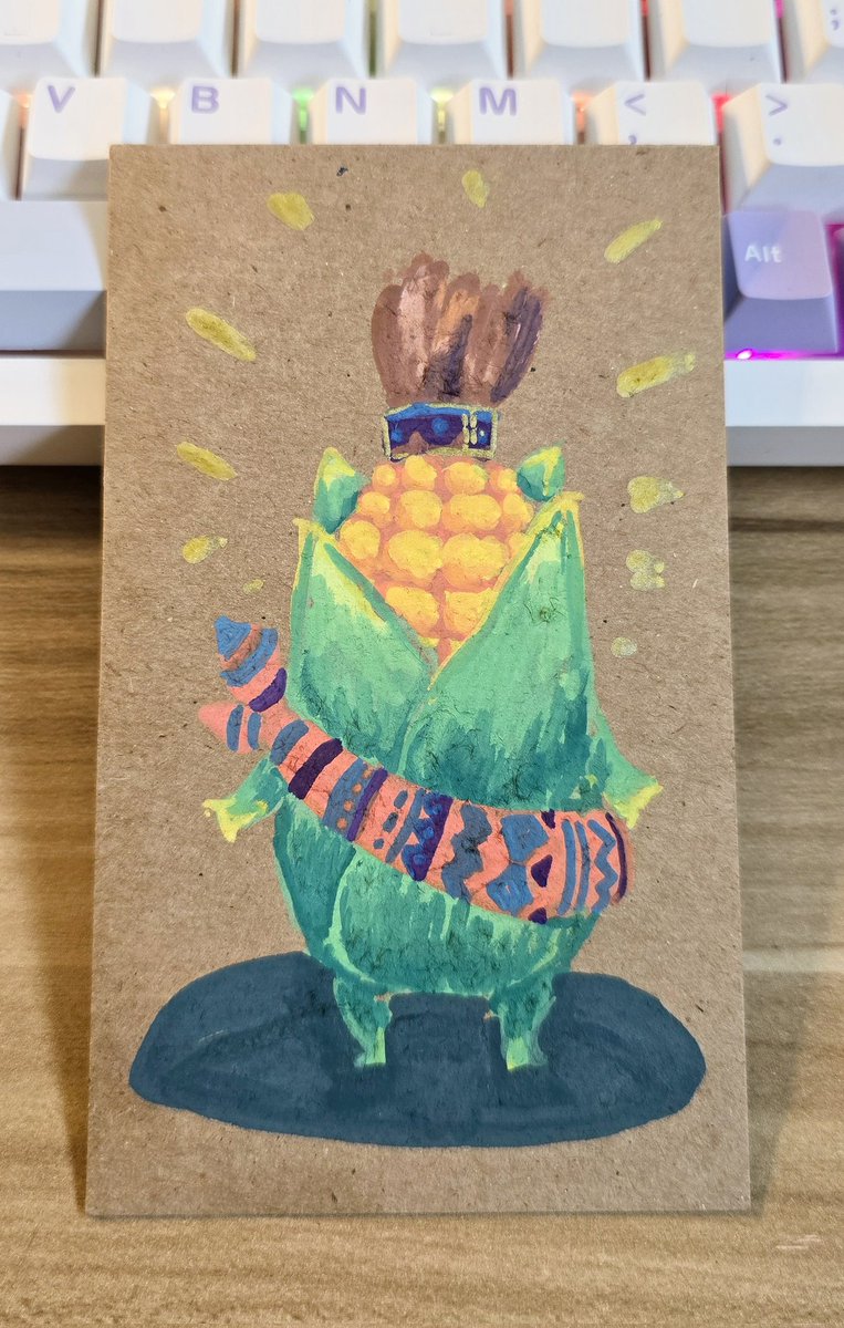 I accidentally ended up with some cheap acrylic markers, so I have painted the Cornservant on a scrap of cardboard.