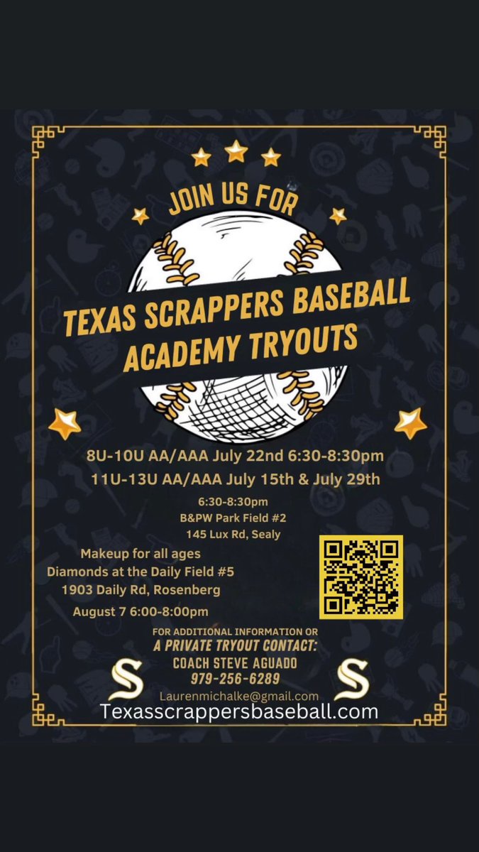 TRYOUTS TOMORROW 
6:30-8:30pm
8U, 9U, 10U