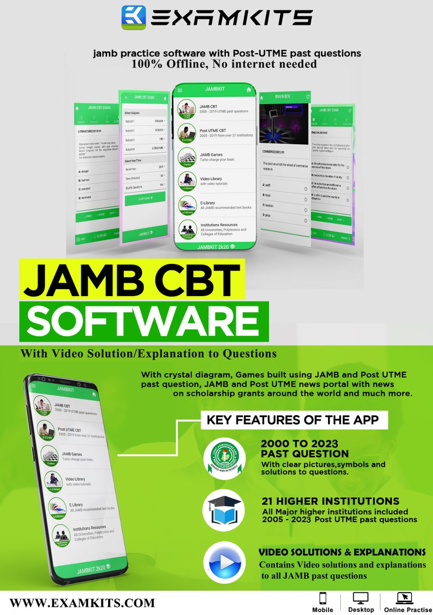 examkitsapp's tweet photo. 🚀 Mastering your JAMB and Post UTME exams just got easier with Examkits! 📚 Access past questions from 2000-2023, video solutions, and fun JAMB themed games. 🎮 Ready to ace your exams? Click link below! #Examkits #JAMB #PostUTME

👉 https://t.co/LrDMqDsd5m https://t.co/sivDIjbVPn
