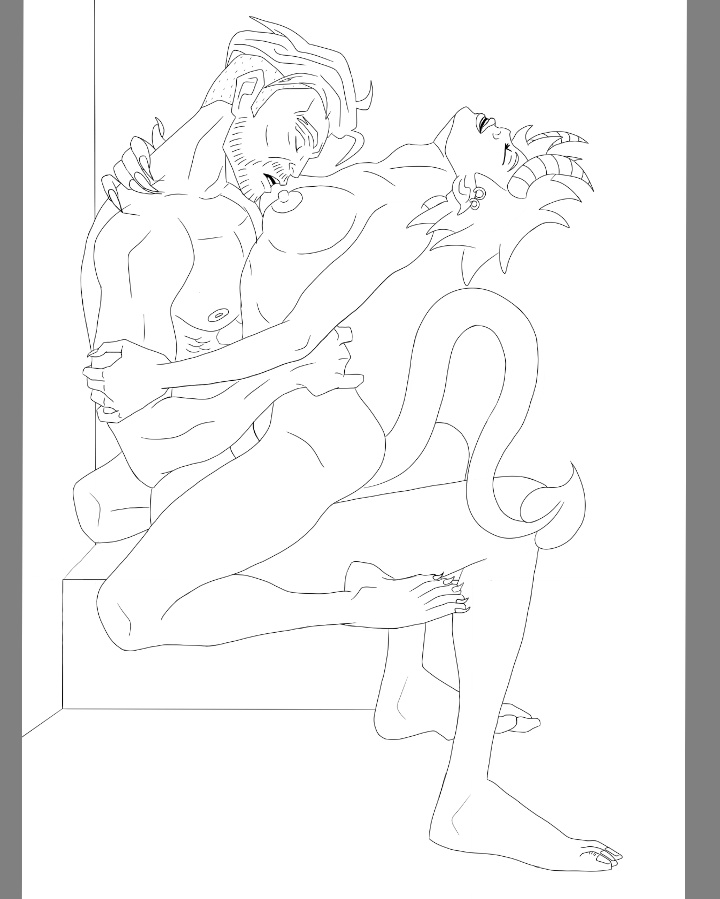 WolfPrime666's tweet photo. A more spicy WIP of my oc's Nisha and Jacob being intimate... Man, I feel shy sharing these drawings but I have been in the mood to draw them in these kinds of situations recently, just to take a break from CLH.😶‍🌫️👉👈🌹#oc #ocart #myocs #ocxoc #humanxdemon #demongirl #detectiveoc https://t.co/MksCl4jxM7