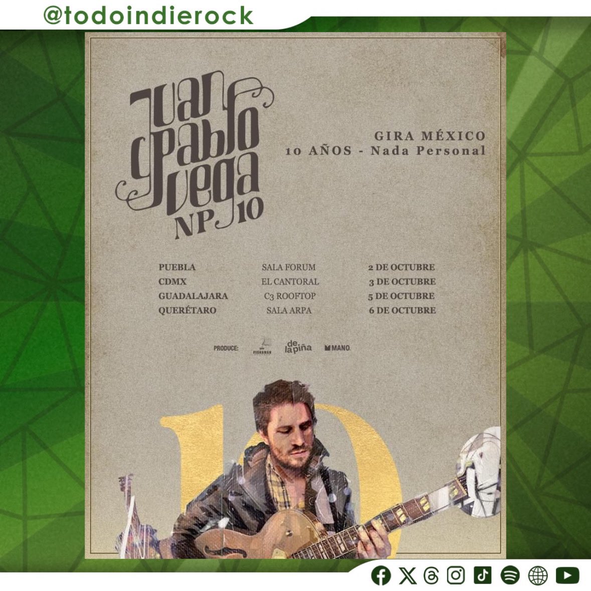 Todo Indie Rock (@todoindierock) on Twitter photo Recuerda que este 02 de octubre llega <a href="/JuanPVEGA/">Juan Pablo Vega</a> a #Cholula para festejar sus 10 años de trayectoria 🎤👇🏻
🎫 Entradas en <a href="/PasslineMexico/">Passline Mx</a>
🔗 passline.com/eventos/juan-p…
📌 Gracias a <a href="/discosdelapina/">discosdelapina</a> | #ManoMX| <a href="/SalaForum/">Sala Forum</a>
#TodoIndieRock Recuerda que este 02 de octubre llega <a href="/JuanPVEGA/">Juan Pablo Vega</a> a #Cholula para festejar sus 10 años de trayectoria 🎤👇🏻
🎫 Entradas en <a href="/PasslineMexico/">Passline Mx</a>
🔗 passline.com/eventos/juan-p…
📌 Gracias a <a href="/discosdelapina/">discosdelapina</a> | #ManoMX| <a href="/SalaForum/">Sala Forum</a>
#TodoIndieRock