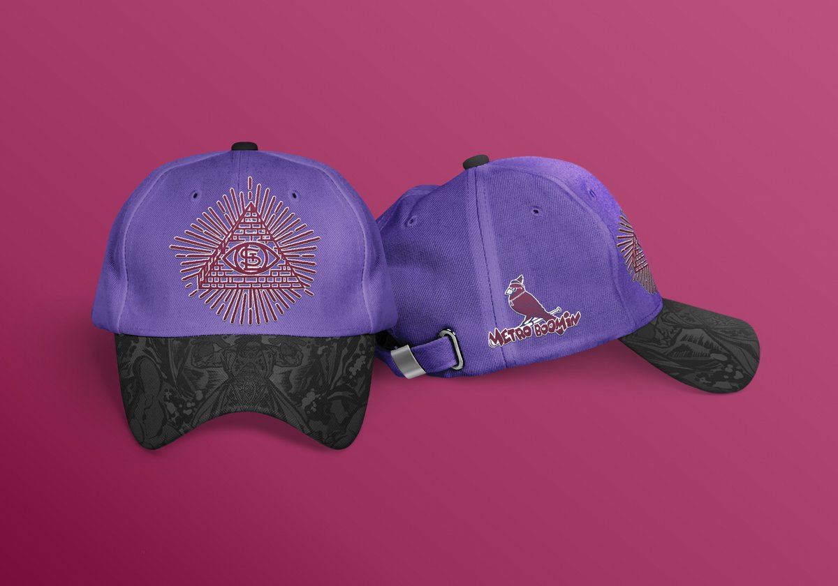 AMMCreative's tweet photo. This week I had the idea of creating hat collaborations concepts that took a rap/hip-hop artist from each state and meshed their identity with their hometown state's @MLB team - below is @1future x @Braves, @MetroBoomin x @Cardinals, @denzelcurry x @Marlins, @Eminem x @tigers. https://t.co/8aojknJxTH