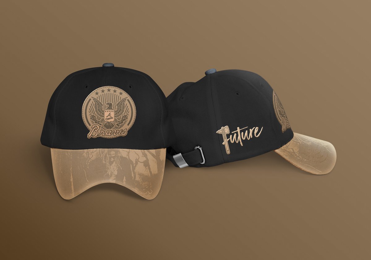 AMMCreative's tweet photo. This week I had the idea of creating hat collaborations concepts that took a rap/hip-hop artist from each state and meshed their identity with their hometown state's @MLB team - below is @1future x @Braves, @MetroBoomin x @Cardinals, @denzelcurry x @Marlins, @Eminem x @tigers. https://t.co/8aojknJxTH