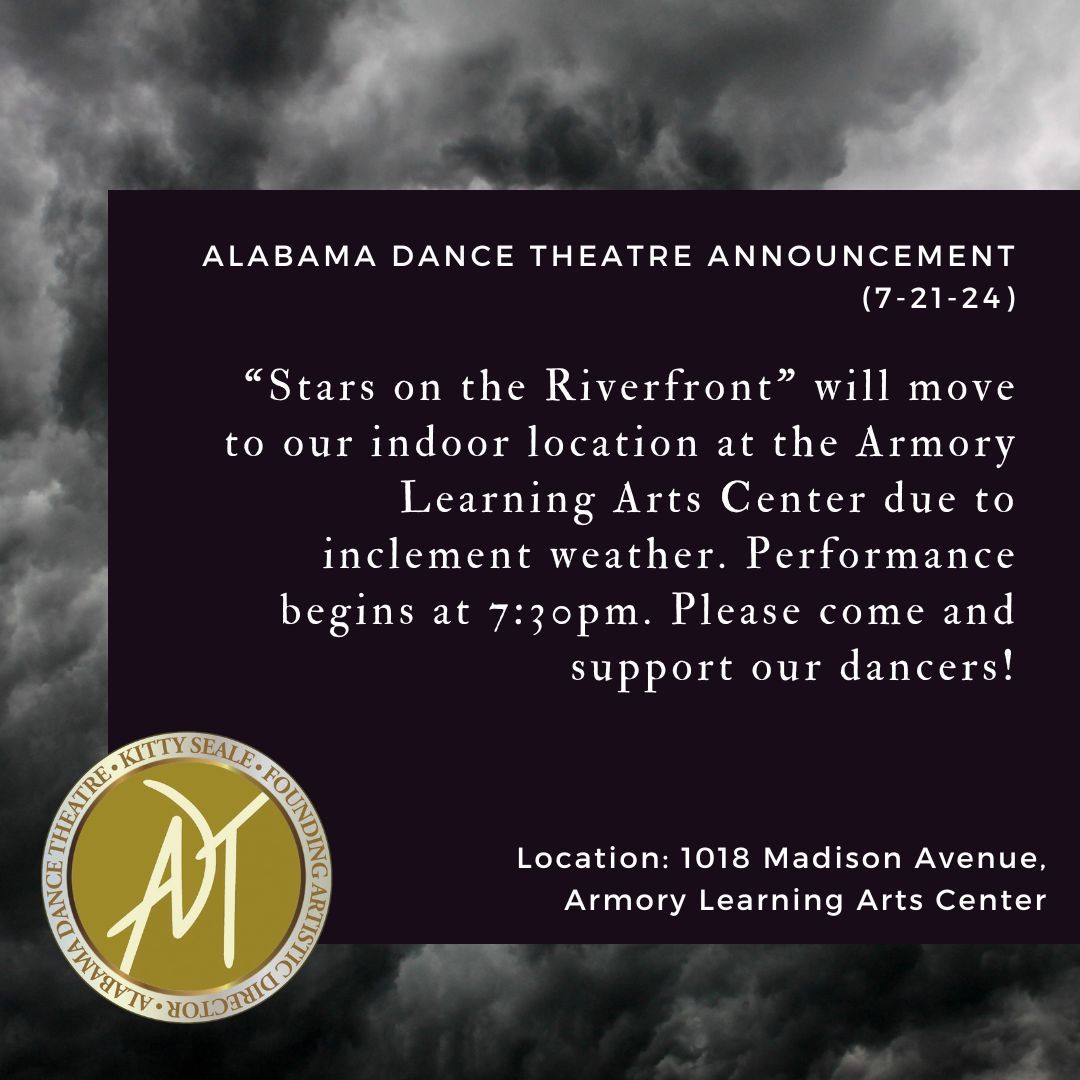 ADT__dance's tweet photo. Due to inclement weather we will be moving our production of Stars on the Riverfront indoors today. (Saturday 7/21/24)

Please come and enjoy this wonderful performance. Our dancers have worked so hard these past two weeks and we are so proud of them. https://t.co/FxOzDkJ76o