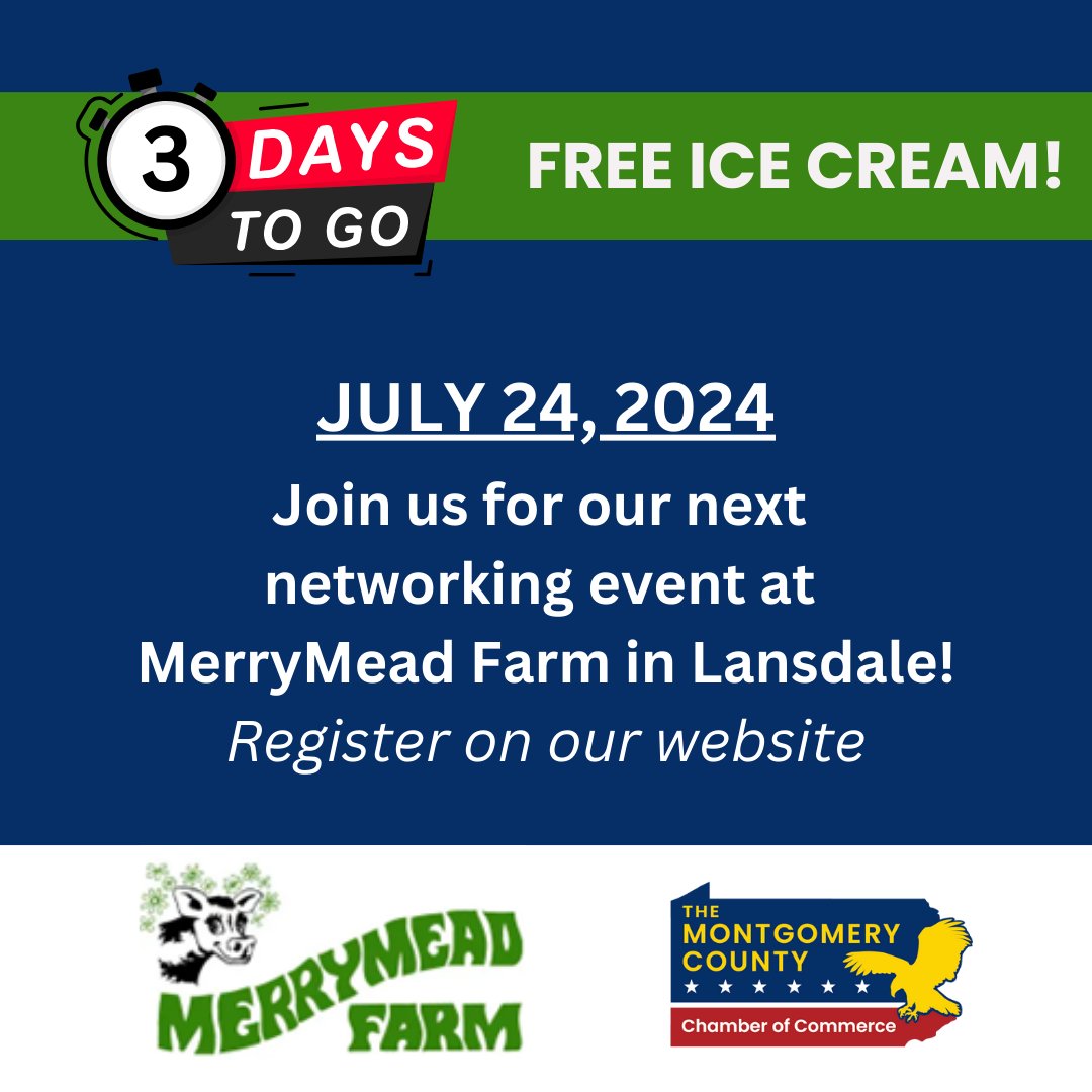 FINAL CALL FOR FREE ICE CREAM at Merrymead Farm! Register before you miss it: members.montgomerycountychamber.org/ap/Events/Regi…
#icecreammonth #freeicecream