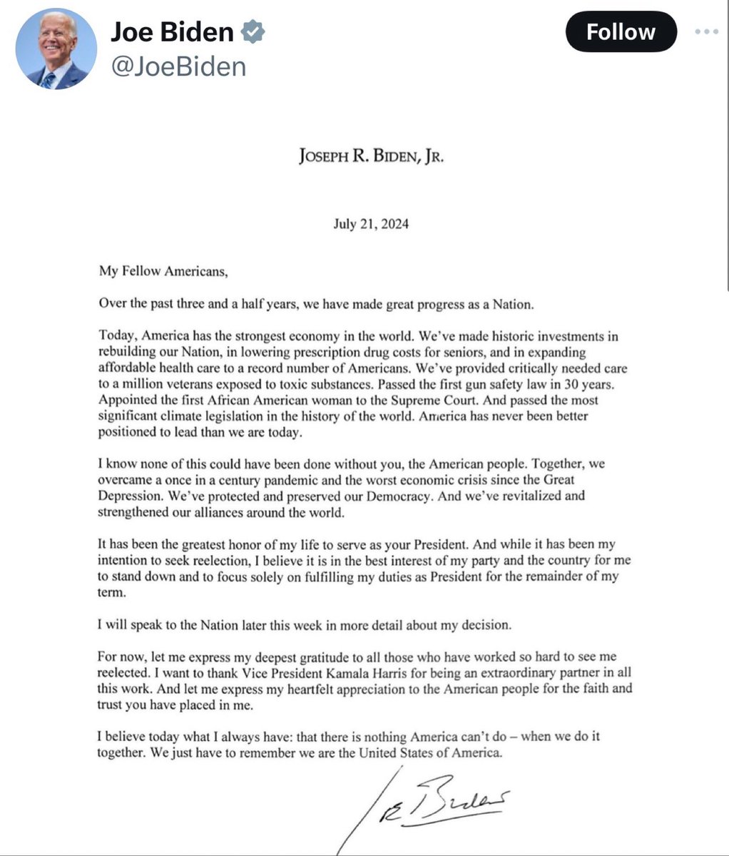 News the nation has been waiting for! 

<a href="/JoeBiden/">Joe Biden</a> is no longer the democratic nominee for the US presidency.

#JoeBiden #KamalaHarris