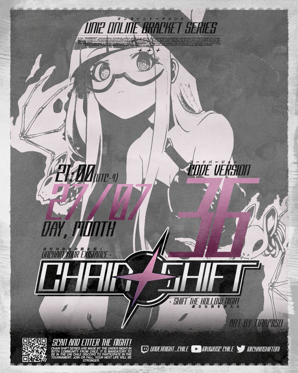 Chain Shift Series (@chainshiftuni) on Twitter photo Chain Shift 36
Uzuki permitida
Sábado 27 21:00 hrs.
challonge.com/chainshift36
Nos vemos el sábado
art by <a href="/tierra_misu/">omg yes i love raye</a> Chain Shift 36
Uzuki permitida
Sábado 27 21:00 hrs.
challonge.com/chainshift36
Nos vemos el sábado
art by <a href="/tierra_misu/">omg yes i love raye</a>
