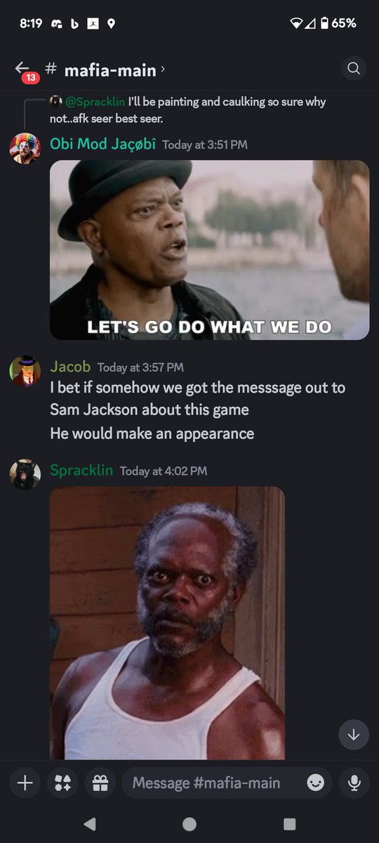 Footballor_Bust's tweet photo. @SamuelLJackson we're on discord playing a game of Mafia (aka: town of Salem) based around characters you have portrayed, just wanted to invite you to play if you wanted to. ❤️ https://t.co/ZBPhFDyuTV