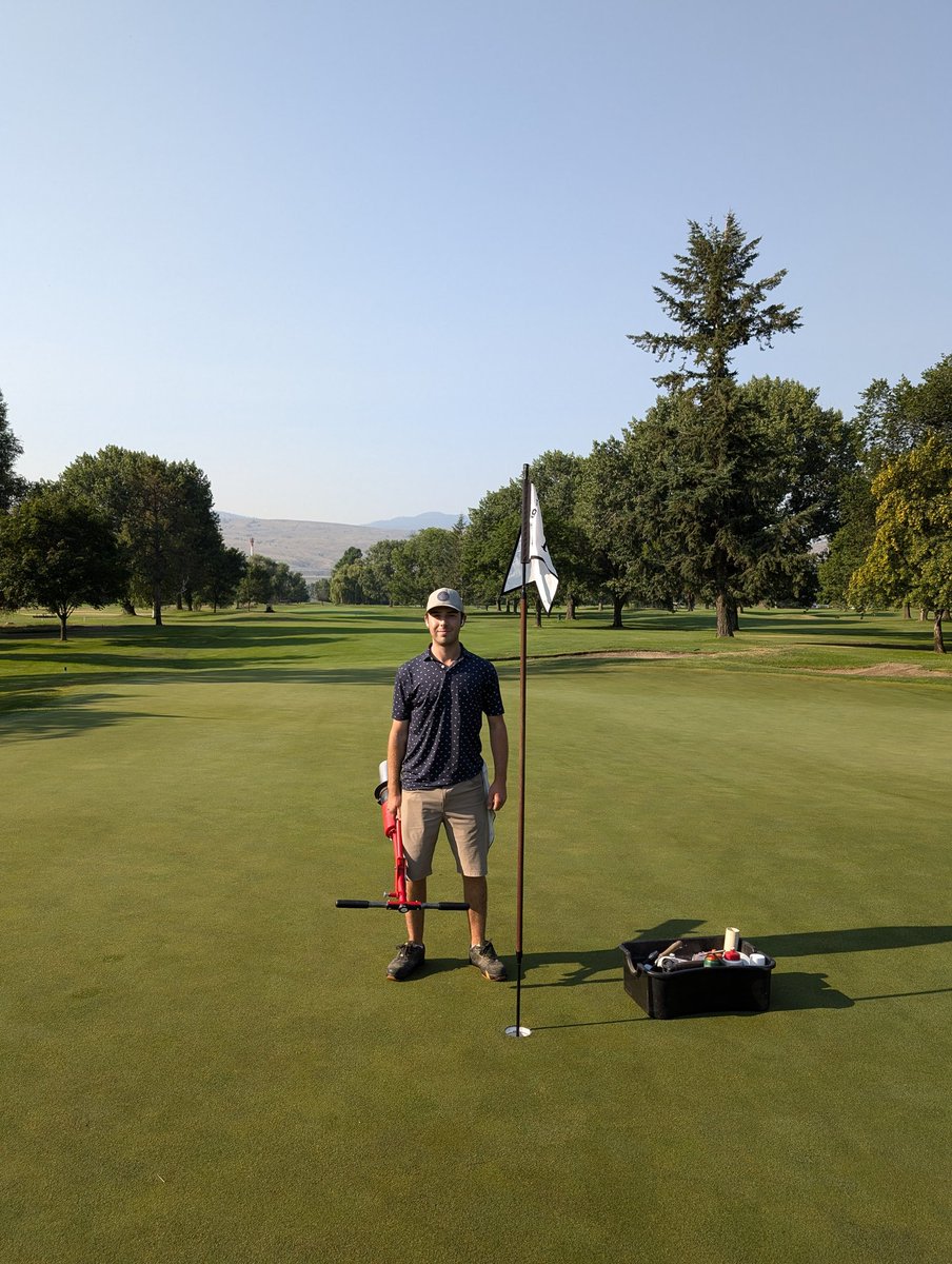 A couple pics from our Club Championship this weekend. Assistant Super <a href="/kyledpitts/">Kyle Pitts</a> on the cup cutter while I check moisture and spot water. The course has held up well through the 40C days