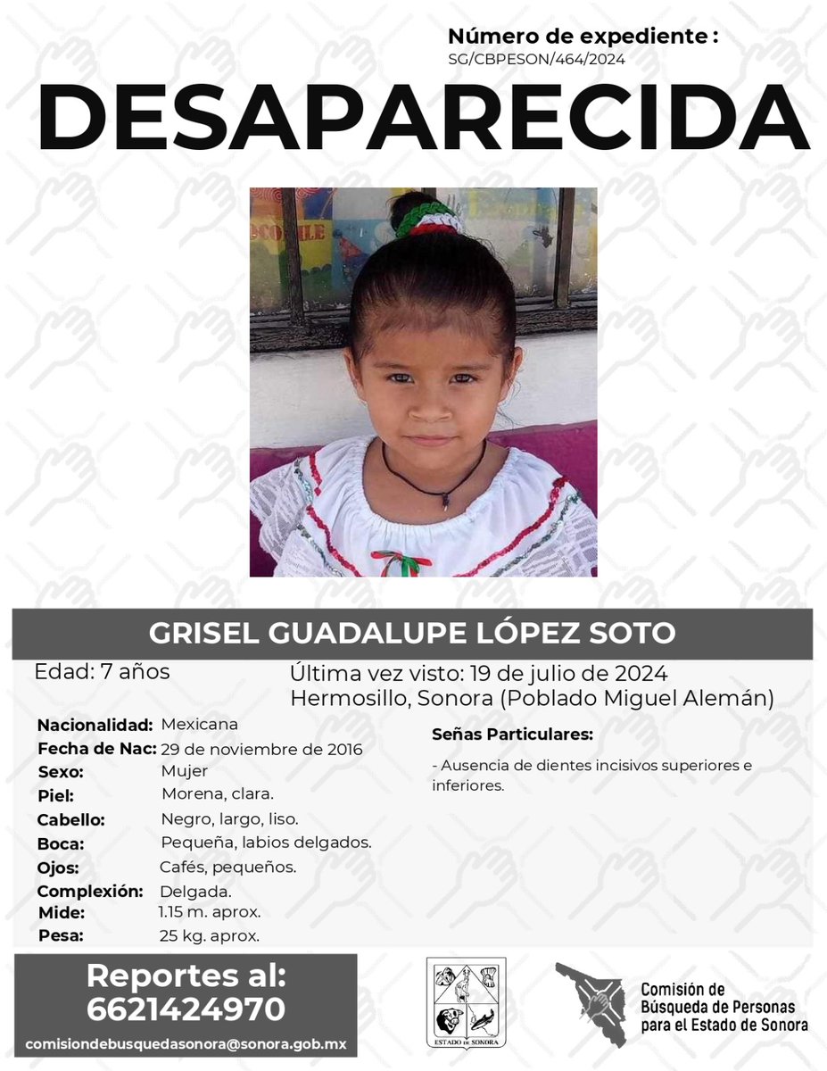 ComisionSonora's tweet photo. La Comisión de Búsqueda Para el Estado de Sonora solicita apoyo para localizar a GRISEL GUADALUPE LÓPEZ SOTO.
Cualquier información, al teléfono:
-6621424970
*La información será usada de manera anónima*
#desaparecidos
#ComisiónDeBúsqueda
#Sonora #PobladoMiguelAleman https://t.co/YFZ57PCPv4