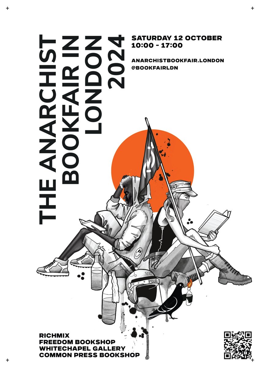 Good morning everyone :)

I'm delighted to announce that our stalls are now available for booking via this link: 
anarchistbookfair.london/stall-applicat…

Also, check it out, it's the 2024 poster! The central illustration is by Jay Moon who you can find more of at instagram.com/jaymoontattoos

1/