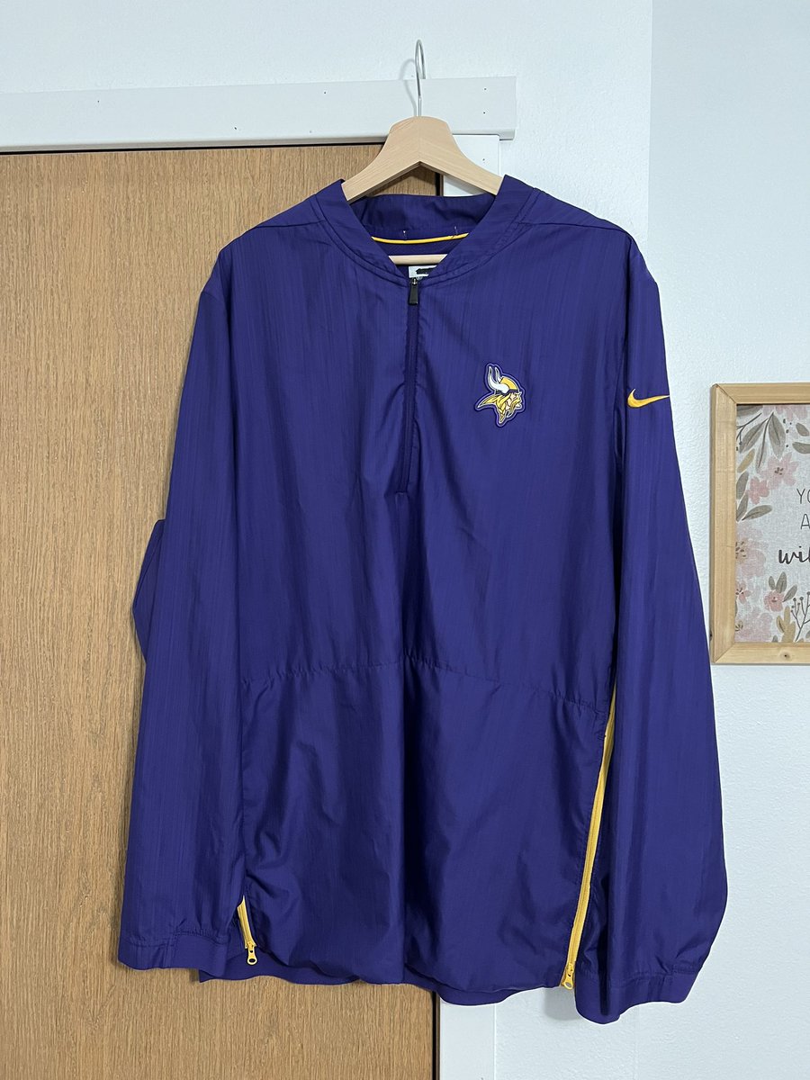 henningreta's tweet photo. Went thrifting yesterday and saw this bad boy up by the registers. Quickly added it to my pile and made my way towards the register. Only to get home and notice a scribbled out, label maker name tag. G Kubiak? Could it be? @Vikings #GaryKubiak #MNVikings #FiveDollarFind https://t.co/W5cSggMhY5