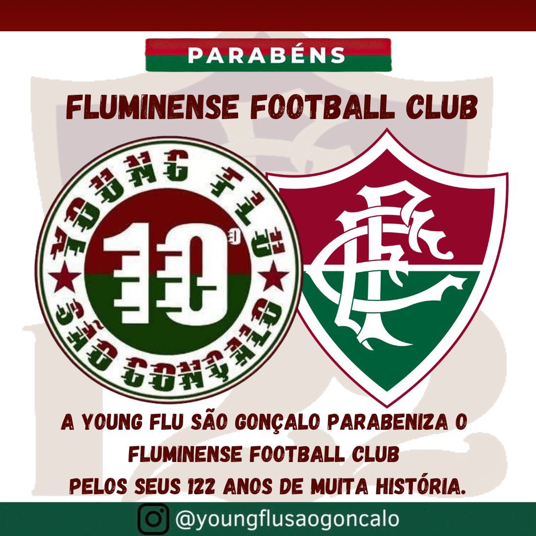 youngflusg's tweet photo. A YOUNG FLU SÃO GONÇALO PARABENIZA O FLUMINENSE FOOTBALL CLUB PELOS SEUS 122 ANOS DE MUITA HISTÓRIA! 🇮🇹
.
.
.
ATÉ MORRER!!! 🤜🏾🤛🏼 https://t.co/WvZo4hRhMY