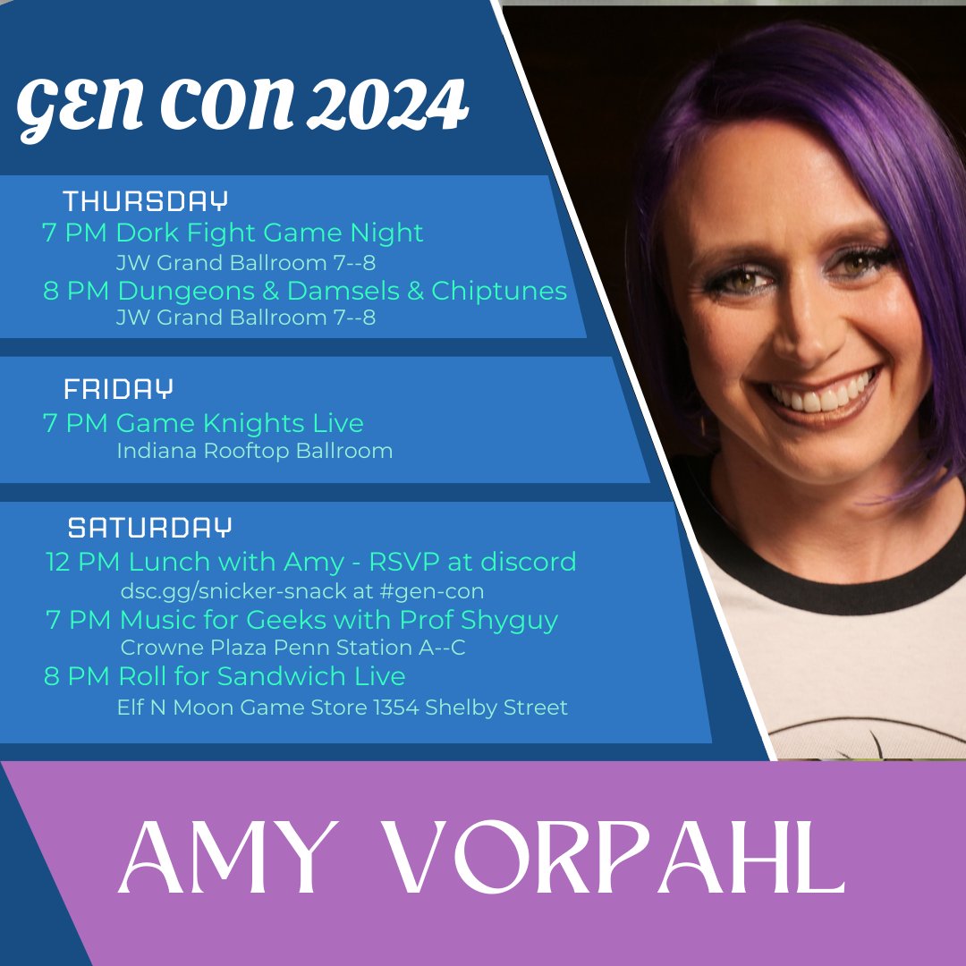 Gen Con 2024 Schedule is up! 
Sorry for the fine print! 
Tickets still avail for everything except Game Knights Live!