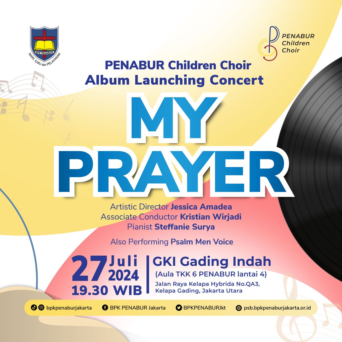 Nikmati indahnya nyanyian gerejawi dalam Album Launching Concert PENABUR Child Choir, My Prayer. Jangan sampai lewatkan acara ini pada 27 Juli 2024 di GKI Gading Indah, Aula TKK 6 PENABUR Jakarta  #BPKPENABURJakarta #childchoir #launchingalbum