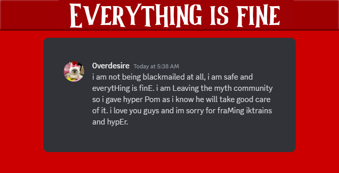 MythNewNetwork's tweet photo. 🚨BREAKING: 0verdesire has released a statement claiming that everything is fine. We at the MNN are inclined to believe him, but what do you think? https://t.co/YPYMcMBwd5
