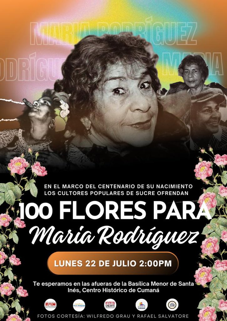Mañana se celebran los 100 años del natalicio de María Rodríguez. 

100 flores por su canto y su memoria.

#Venezuela