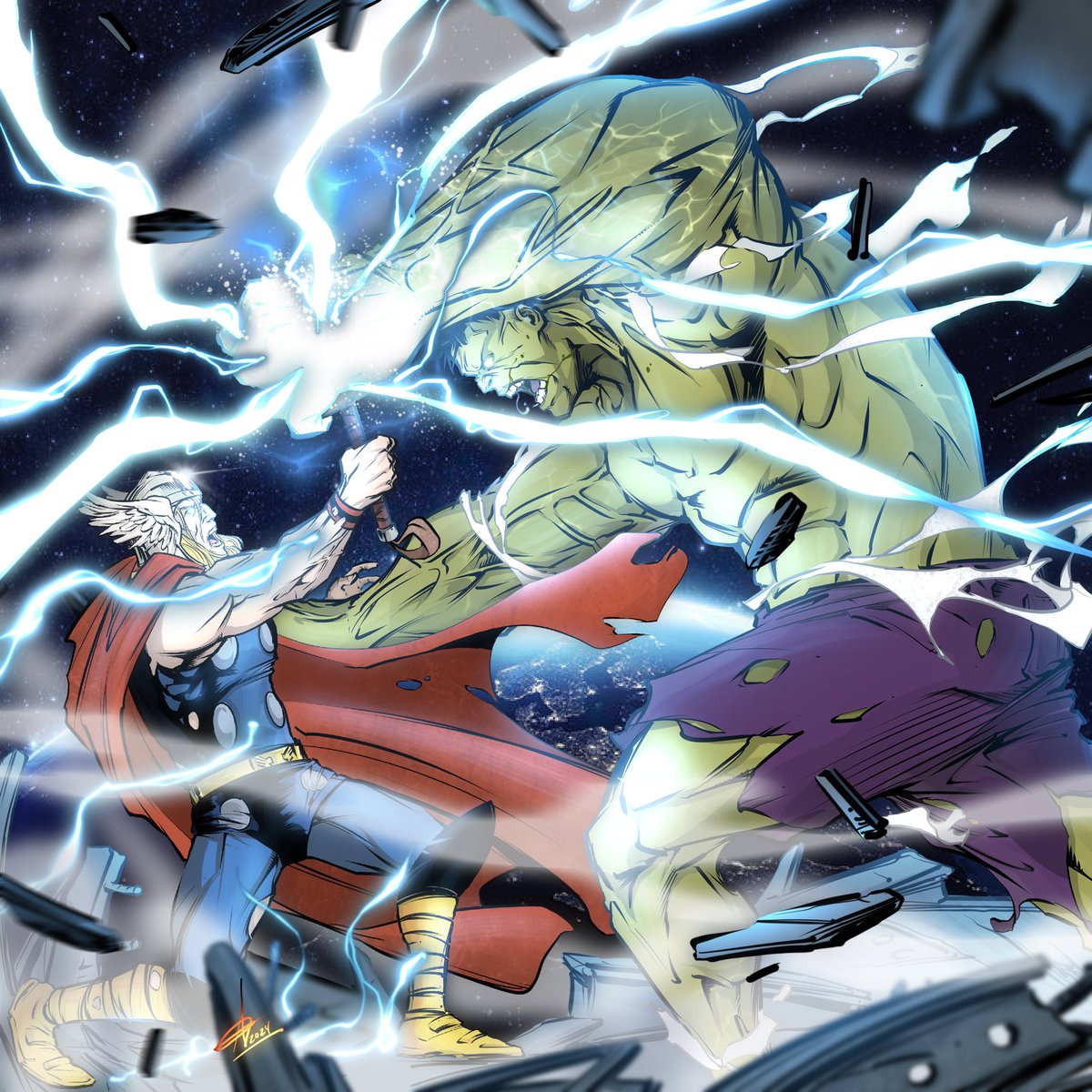 Ctrigger101's tweet image. Thor vs hulk epic battle!….again! #fanart #digitalart #drawingart #commission_art