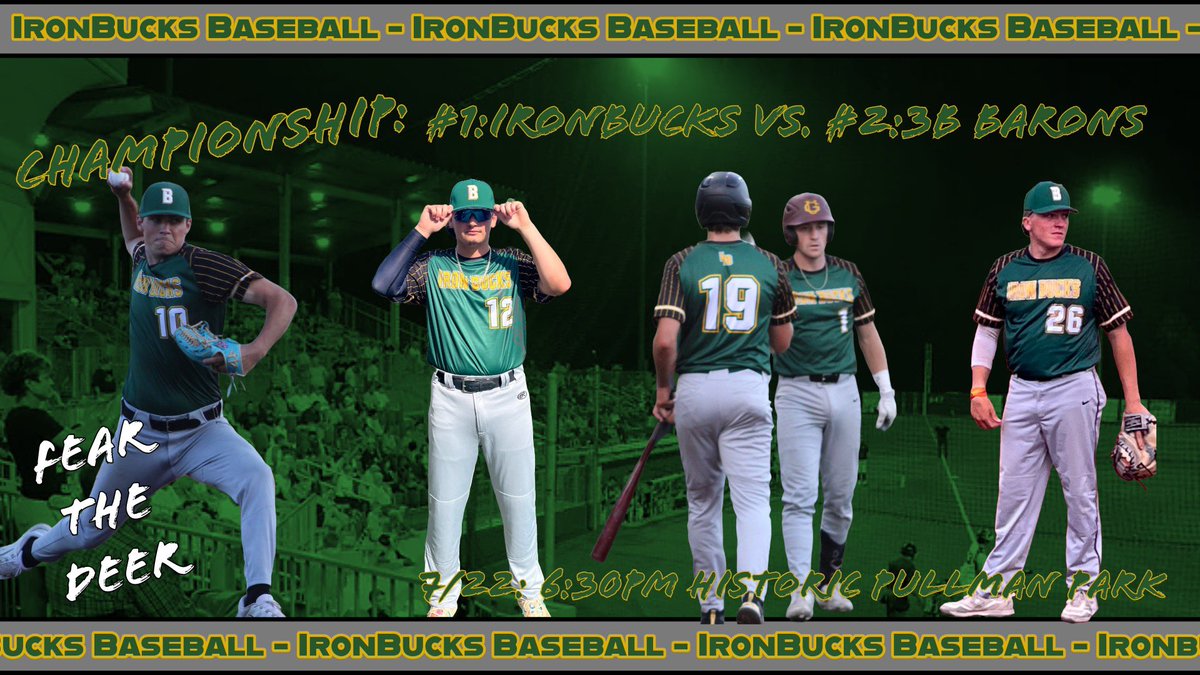 Your Butler Ironbucks look on to repeat as Champions of the Tri-State Collegiate League and Rust Belt League Champions!!! First Pitch is 6:30pm at Historic Pullman Park Tomorrow Night against the 3B Barons! #fearthedeer #letsgobucks