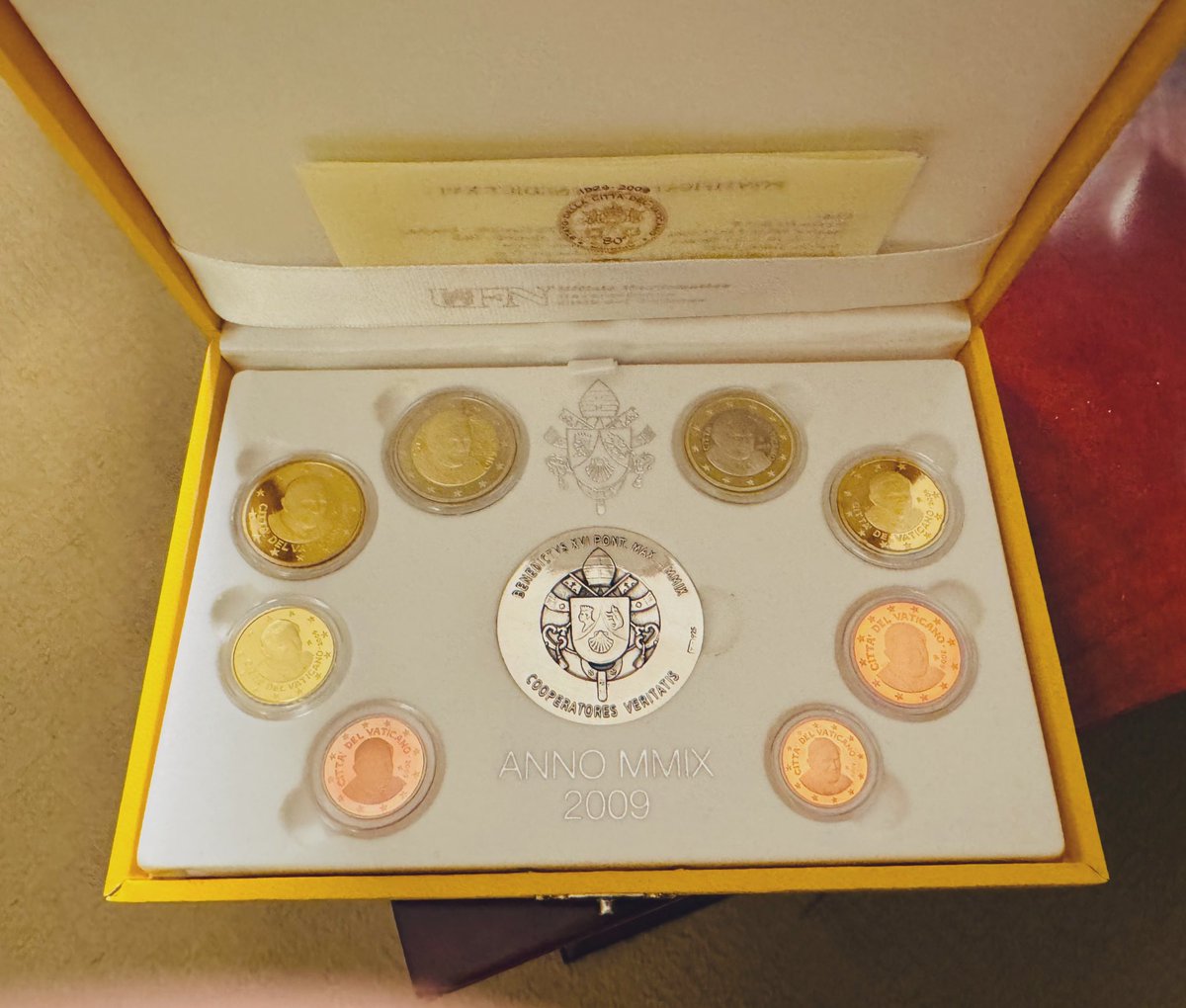 Recently celebrating the 15th anniversary of my priestly ordination, a  friend sent these coins minted by the Vatican in 2009–the year I was  ordained. God bless Pope Benedict XVI!