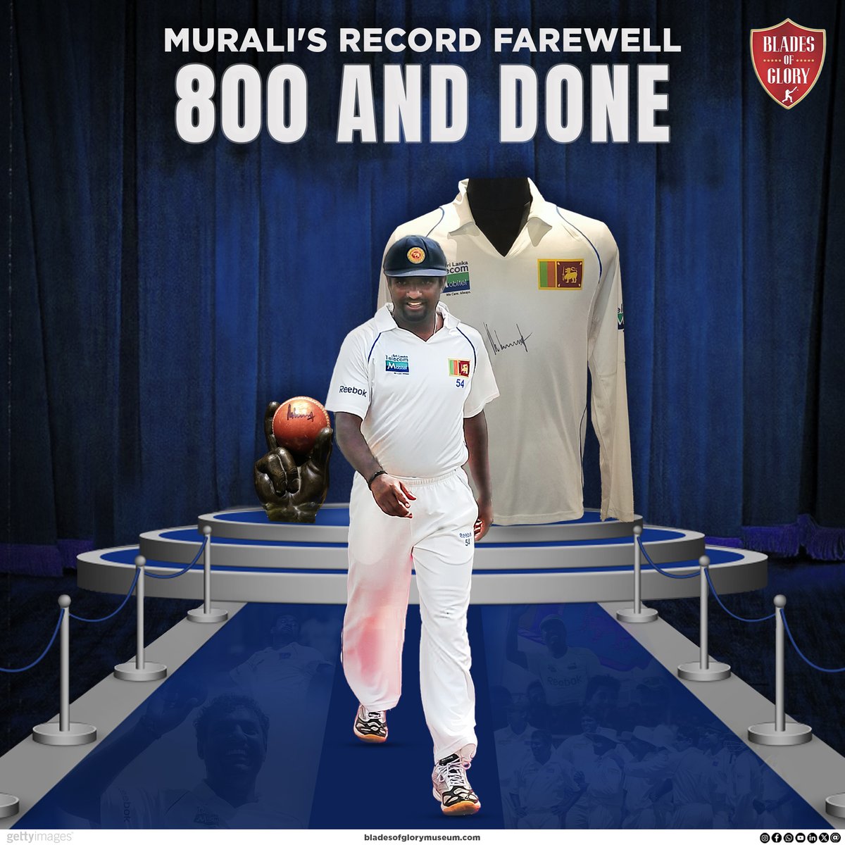 Blades Of Glory Cricket Museum (@bladesof_glory) on Twitter photo <a href="/Murali_800/">Muthiah Muralidaran</a> farewell to Test cricket was nothing short of cinematic 🎬.
Starting the match against India in Galle with 792 wickets, he claimed Sachin Tendulkar's prized wicket to reach 793 🏏.
Day four saw him take 5 more, bringing his tally to 798 🔥. With India battling for a <a href="/Murali_800/">Muthiah Muralidaran</a> farewell to Test cricket was nothing short of cinematic 🎬.
Starting the match against India in Galle with 792 wickets, he claimed Sachin Tendulkar's prized wicket to reach 793 🏏.
Day four saw him take 5 more, bringing his tally to 798 🔥. With India battling for a