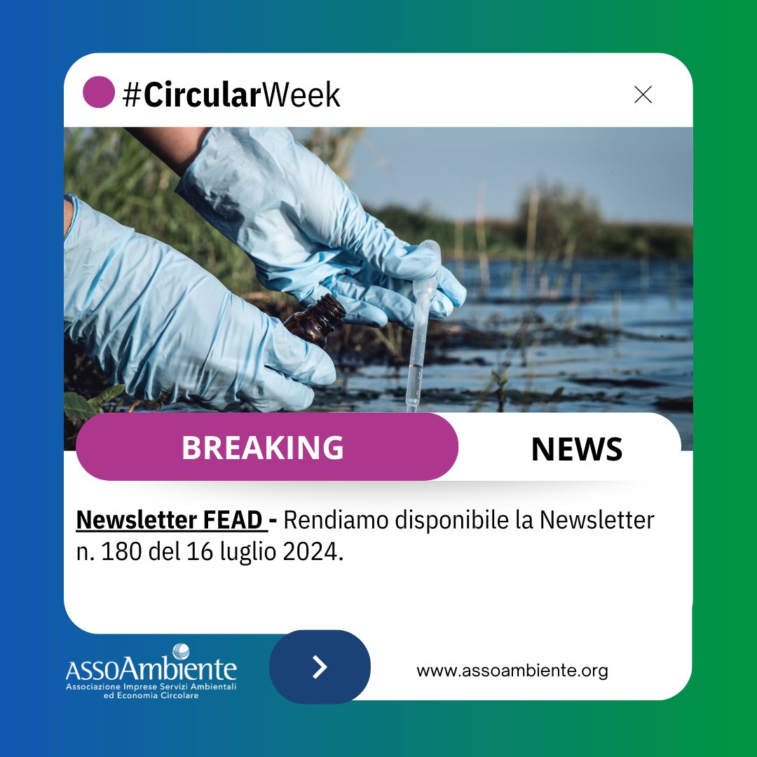 assoambiente's tweet photo. #CircularWeek
Non vuoi perdere nessuna notizia sull'economia circolare? Iscriviti alla newsletter di #Assoambiente!
📌 Tra le notizie di questa settimana, anche il questionario predisposto da @RegLombardia sulle principali tecnologie utilizzate sul territorio regionale, con un focus sulle tecniche di bonifica a ridotto impatto ambientale.
Leggi la newsletter 👉 https://t.co/QZKBiMcVMZ