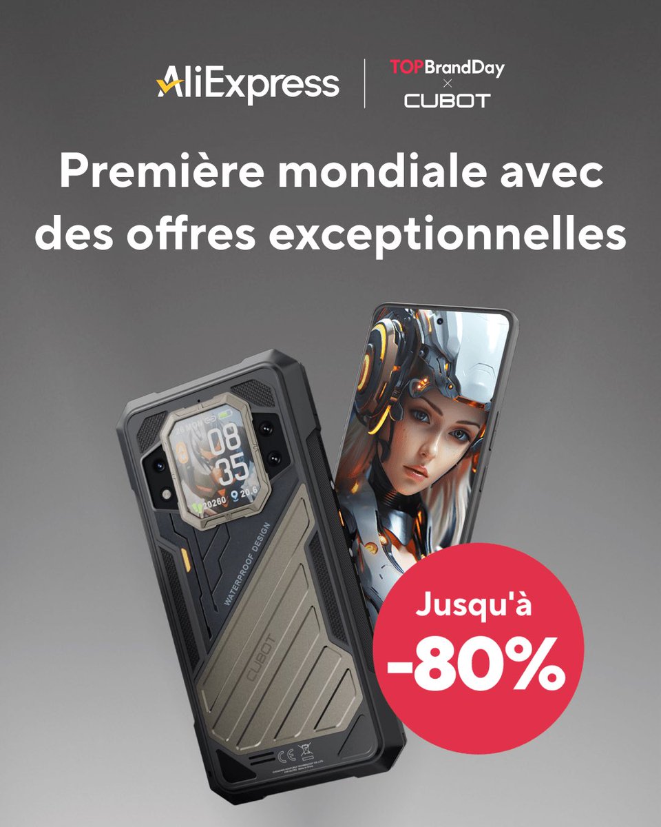 🚀✨ Préparez-vous pour le #TopBrandDay d'AliExpress ! avec #Cubot✨🚀

📣 Du 22 au 24 juillet, découvrez des offres incroyables sur les derniers smartphones de Cubot, KINGKONG X &amp; MAX 5 📱 Économisez jusqu'à 80% avec des coupons massifs ! Offre spéciale également disponible