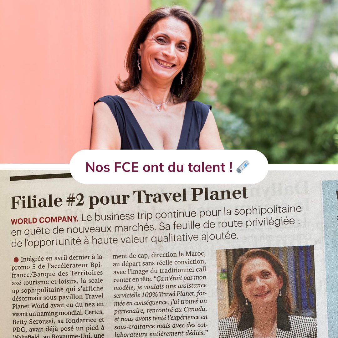 📰 Une de nos membres FCE Nice fait l'actualité !

Betty Seroussi, membre FCE Nice , mise en lumière par Tribune Côte d'Azur pour son expansion exceptionnelle avec Travel Planet !

📚 Article rédigé par Isabelle Auzias 
👏 Félicitations Betty pour cette belle reconnaissance !