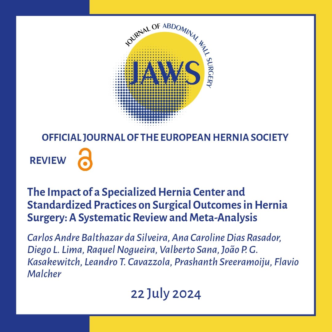 bit.ly/3ShjpgY The Impact of a Specialized Hernia Center and Standardized Practices on Surgical Outcomes in #HerniaSurgery: A Systematic Review and Meta-Analysis.

#JoAWS #OpenAccess