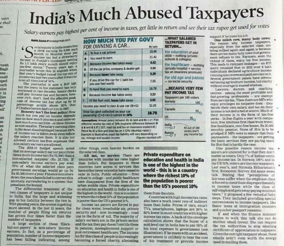 iamofficialdev's tweet photo. Spot-on article.   

Middle class tax payers are being looted in this country and no amenities are given at all for all the taxpayers! 🤯

#NirmalaSitharaman #middleclass #UnionBudget2024 #Taxpayer @timesofindia https://t.co/VNSgsRxm4P