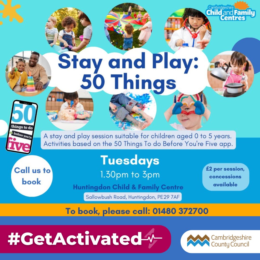 CambsCC's tweet photo. Looking for things to do with the little ones in #Huntingdon this summer?
Join a Stay and Play session at your local Child and Family Centre - download the @CambsEYC app to find your nearest venue: https://t.co/UadGvcaoAh
#GetActivated #GreenerFairerMoreCaringCambridgeshire https://t.co/ZvhmJyzT0g
