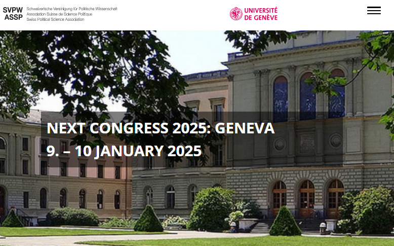 Submit an abstract to the Swiss Political Science Association's annual congress in Geneva, 9-10 January 2025, now!
✅very friendly conference
✅amazing Political Economy and Social Policy section
✅open to all, 🇨🇭 or abroad

🚨Deadline: 31 July 2024 🚨
svpw-assp.ch/spsa-annual-co…