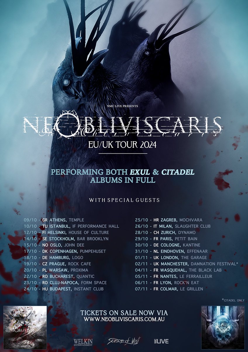 NeObliviscaris3's tweet photo. 2 ROMANIAN SHOWS ADDED to our OCT/NOV Citadel/EXUL  Headline Tour! 

Tickets On Sale For BUCHAREST, CLUJ-NAPOCA &amp; all shows:
https://t.co/PP17FqOP1K https://t.co/fD4I2a4RWj