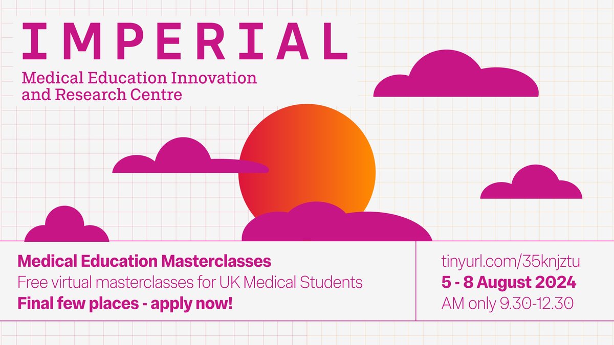 Imperial_MEdIC (@imperial_medic) on Twitter photo We're almost at capacity for the #MedEd masterclass series - we still have a final few places! Sign up now. First come, first-served basis! Deadline extended to 9.00am Friday 26 July! Sessions will be half day mornings - 0930-1230 and are FREE
<a href="/ukmedschools/">Medical Schools Council</a>
#medstudent We're almost at capacity for the #MedEd masterclass series - we still have a final few places! Sign up now. First come, first-served basis! Deadline extended to 9.00am Friday 26 July! Sessions will be half day mornings - 0930-1230 and are FREE
<a href="/ukmedschools/">Medical Schools Council</a>
#medstudent