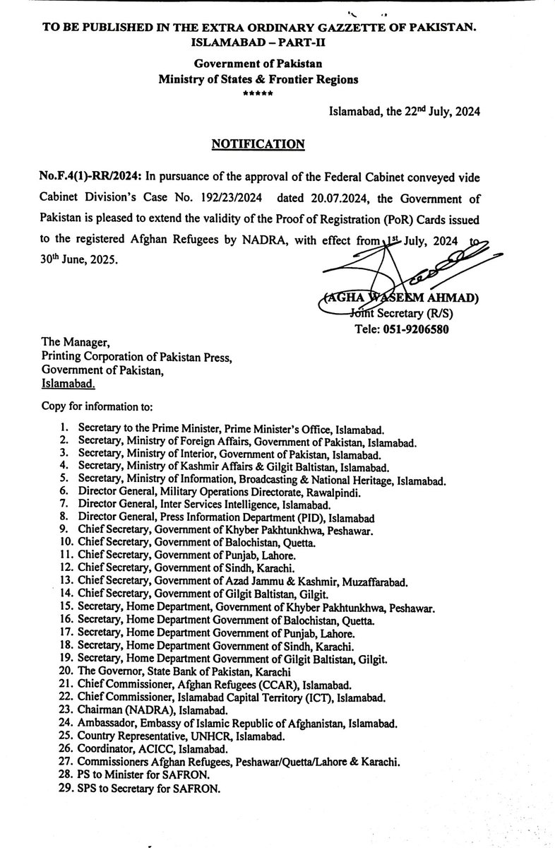 MORRISLAMABAD's tweet photo. Extension of  validity  of Proof of Registration (PoR) cards until 30th June 2025
 @AfghanembassyI1 https://t.co/emTidbcEHu