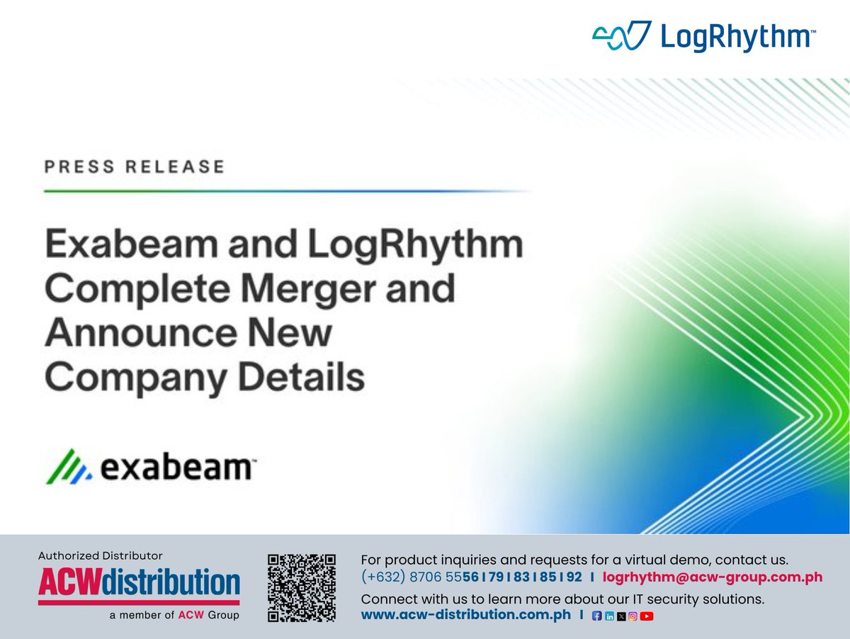 acw_phils's tweet image. We are thrilled to announce that #Exabeam and #LogRhythm have officially #merged! Their combined expertise will set a new standard in #cybersecurity, delivering unparalleled #AI-driven solutions.