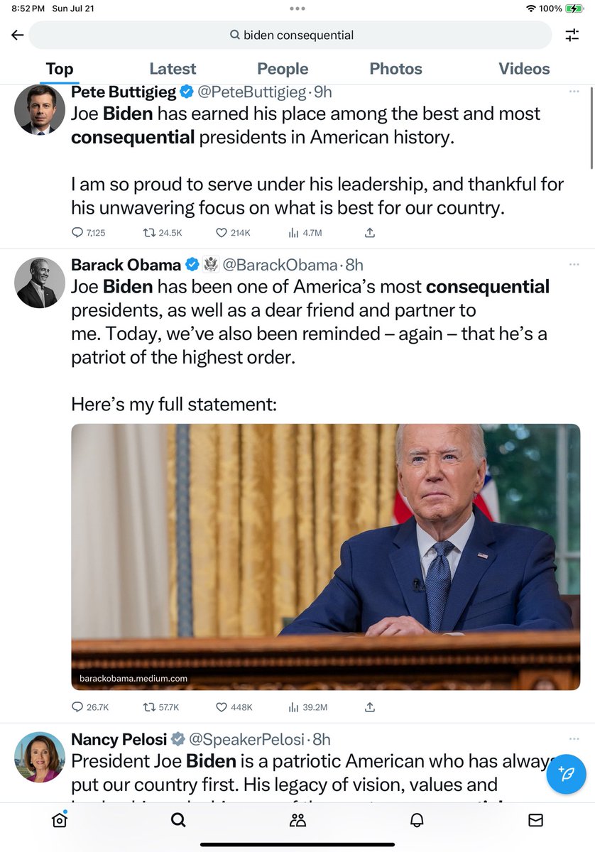 stephensacks's tweet image. #Consequential haha.
Attempting to salvage his 3rd term, @BarackObama coined a new one-word euphemism for corrupt racist segregationist antisemitic plagiarizing senile @JoeBiden’s ‘presidency’. Now EVERY @DNC apparatchik is suddenly celebrating ‘most consequential’ Biden. Huh?