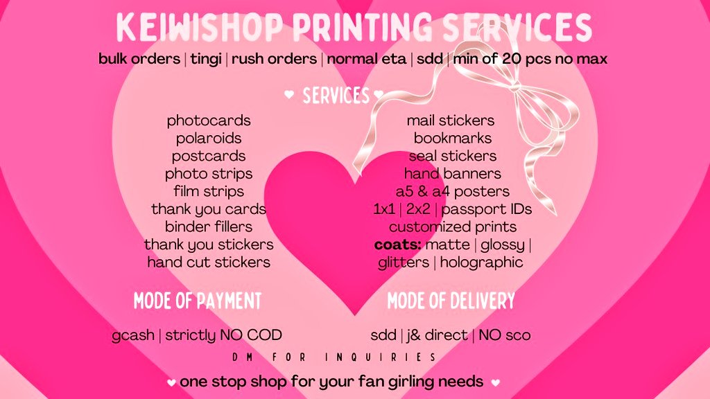 ETPrints's tweet photo. โก keiwishop printing services โก
services: #keiwiprints
feedbacks: #proofsofkei
rates: #keiwishoprates
updates: #KeiwiUpdates
we offer a high quality products with affordable prices to satisfy your needs! dm us for more inquries ๐ฉท
#keiwiprints https://t.co/ZeoT2Iy49i