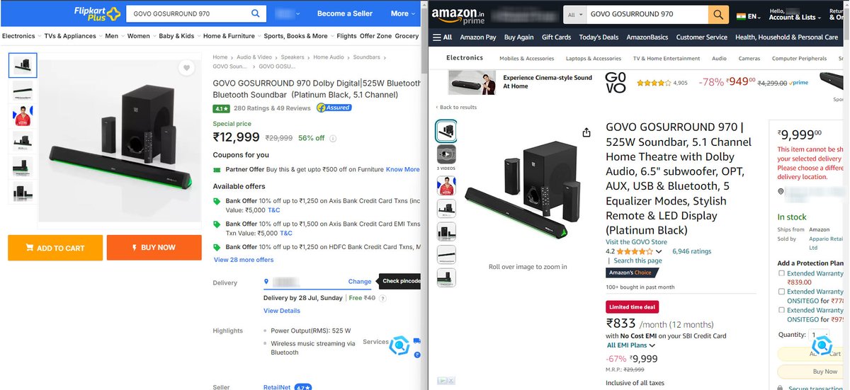 anu_rnj's tweet image. #Flipkartgoatsale and #AmazonPrimeDay2024 is a scam. Please don&apos;t fall for it. Same product different price?? @Flipkart and @amazonIN should explain this