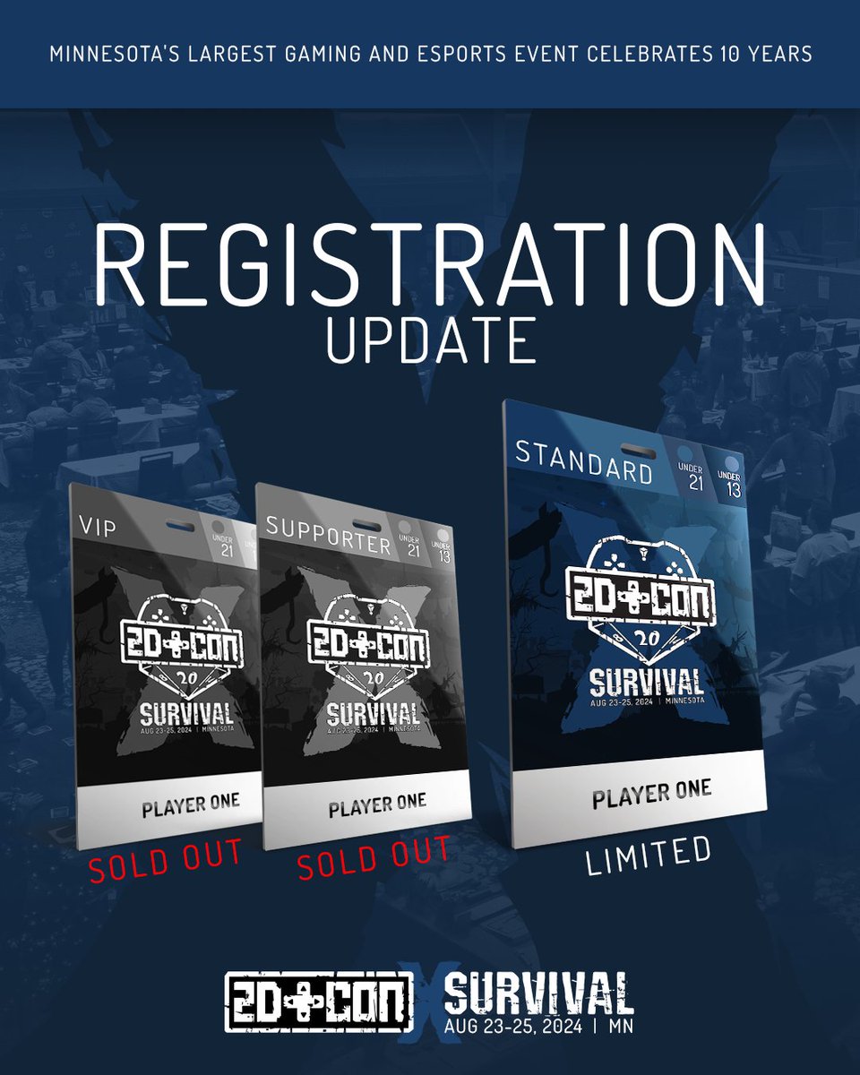 VIP and Supporter badges may be gone, but that doesn't mean you have to miss out on the best weekend of gaming as 2D Con celebrates it's 10th year! We've introduced an attendance cap of 5000 to ensure a comfortable experience, Register now to avoid FOMO.

2DCon.net/register