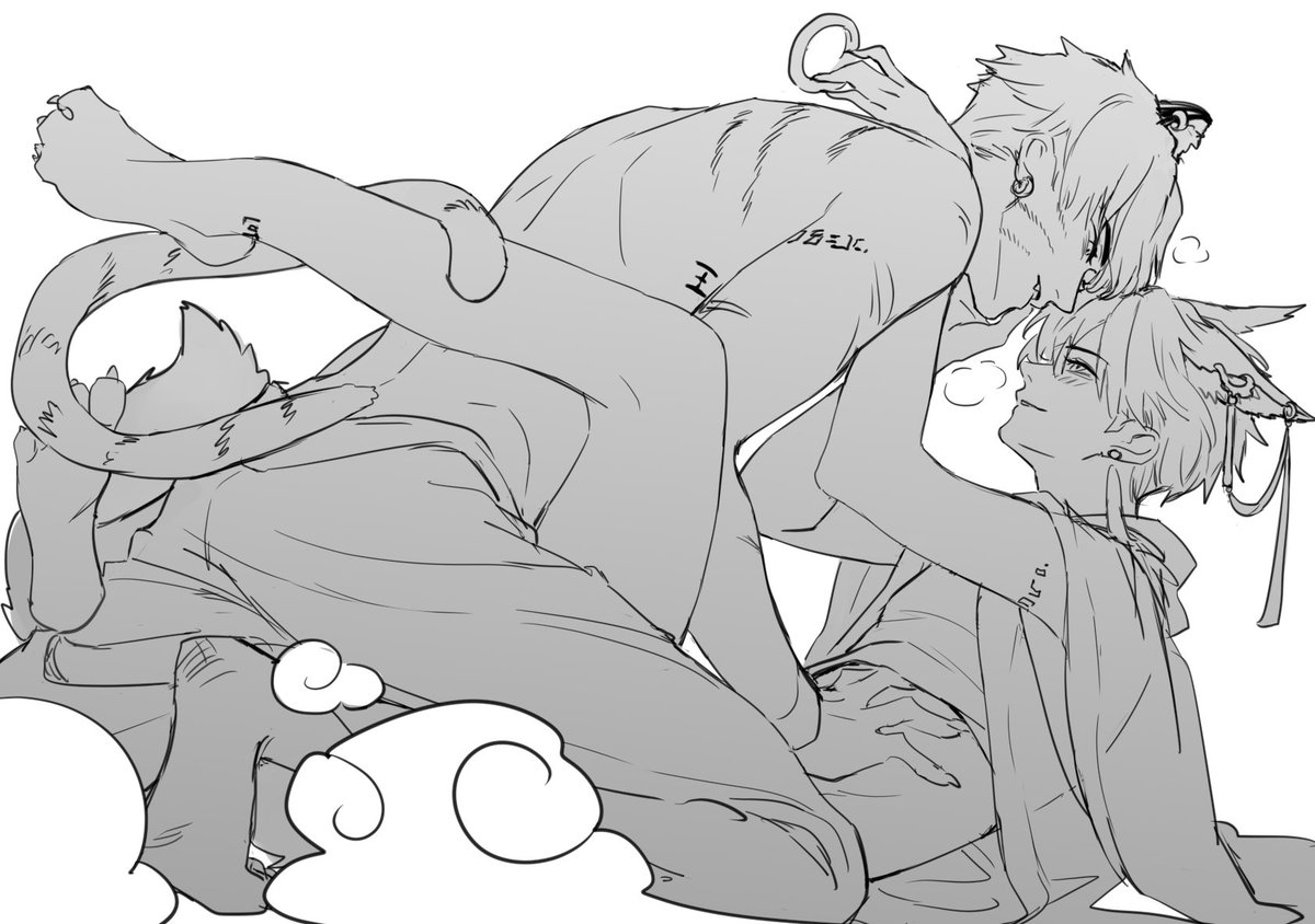 2Years of PerthChimon
#สองปีกับเพิร์ธชิม่อน

#PerthChimon 
#เพิร์ธชิม่อน 
🖤💛🌓
P1: When the world is noisy, hope you only listen to him
P2: Big Tiger and the Fox Fairy
P3: The tiger has become a human～😉😘

The above three pictures are my recent paintings.🤗thank you all.💋