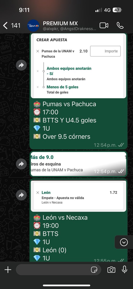 Betsinplays1's tweet photo. Una verdadera JORNADA DE EN SUEÑO!!🔥🤤

14/18✅🔥
tij/emp y o1.5✅
Tij +0.5✅
Chi Ml✅
Chi/Emp y u3.5✅
Ray Ml y u3.5✅
Ray u10.5 cór ✅
Atl/emp y BTTS✅
Atl BTTS Y o2.5✅
CA/Emp y u4.5✅
Tig/Emp y u3.5✅
Tig O9.5 cór✅
Pum O9.5 cór✅
León BTTS✅
Ame/Emp y BTTS✅

Costo $1500 https://t.co/oLbcrAhRAe