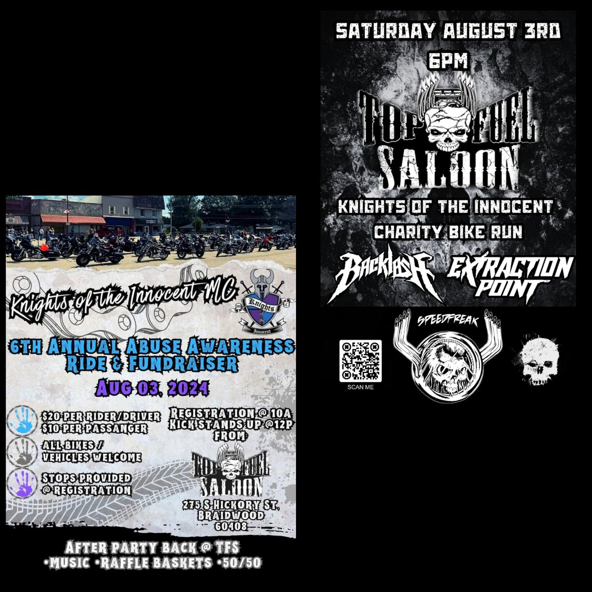 Coming up soon. SAT AUG 3rd <a href="/TopFuelSaloon/">T.F. Saloon</a> #backlash #speedfreak #knightoftheinnocentmc Come out to support a great cause. KSU at NOON #harleydavidson