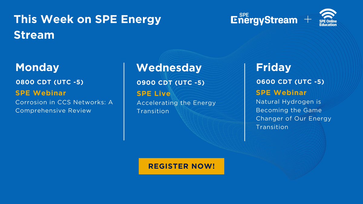 SPEtweets's tweet photo. Join us this week for a series of informative and exciting sessions on SPE Energy Stream. Register now to secure your spot!
https://t.co/8x02Izp9si
#SPEweeklymenu #SPEtechtalk #SPEenergystream #SPElive https://t.co/Vg7o9EIt3P