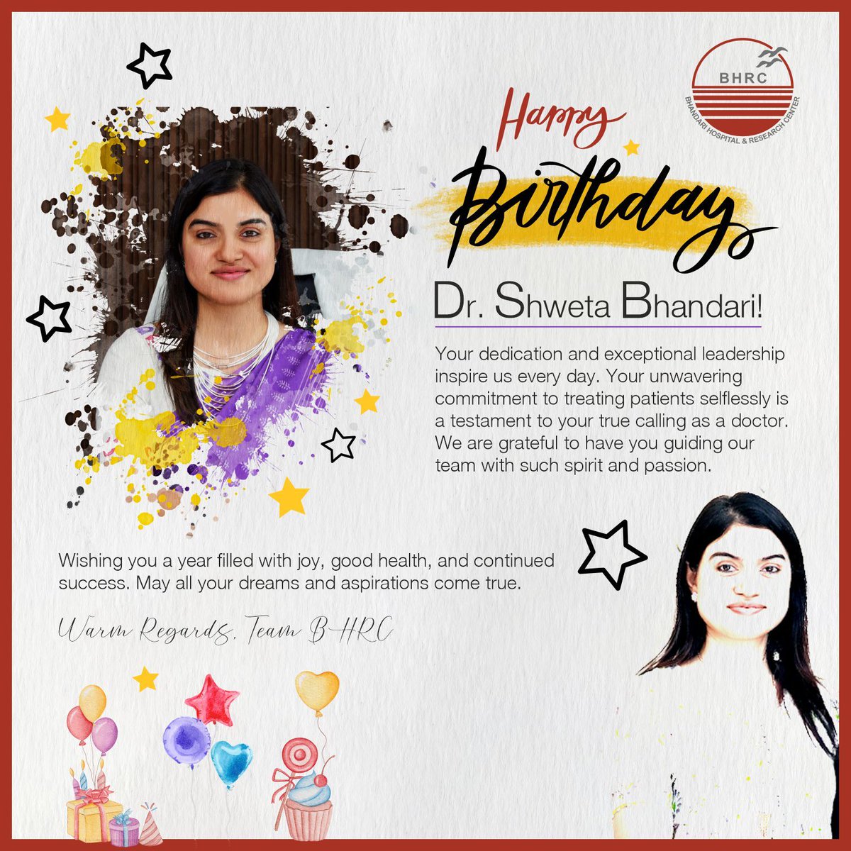BHRC_Indore's tweet photo. Happy Birthday to the incredible Dr. Shweta Bhandari! 🎂 Your selfless dedication and unwavering devotion to your patients and profession as a pioneering gynec surgeon inspire us all. You lead your team with grace and strength, making a difference in countless lives. https://t.co/3TUIVEKTKc