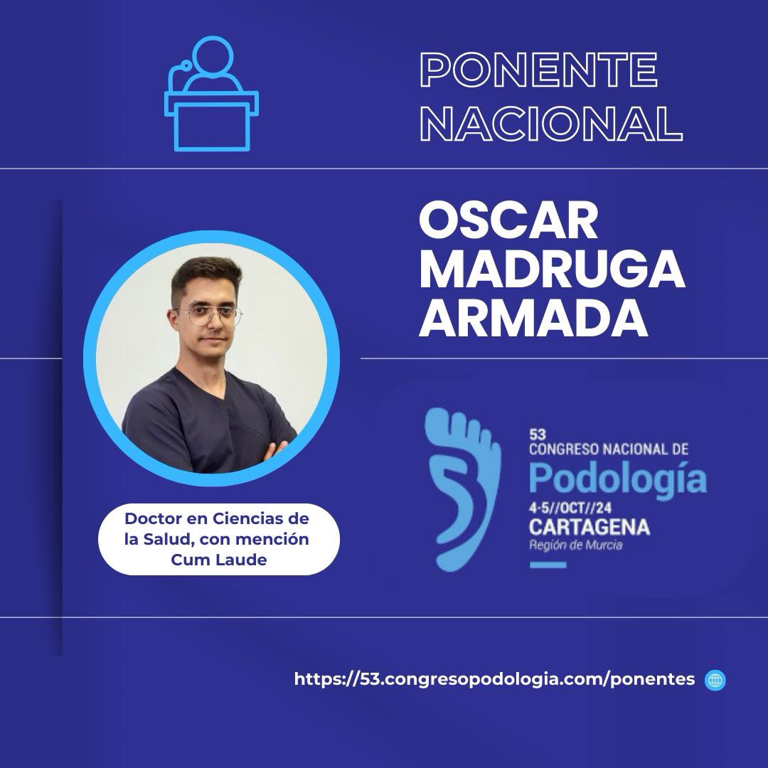 🔵⚪️ Os presentamos al próximo de los ponentes confirmados para el Congreso Nacional de Podología 🙃

Turno para OSCAR MADRUGA ARMADA, Doctor en Ciencias de la Salud, con mención Cum Laude.

#53cnp