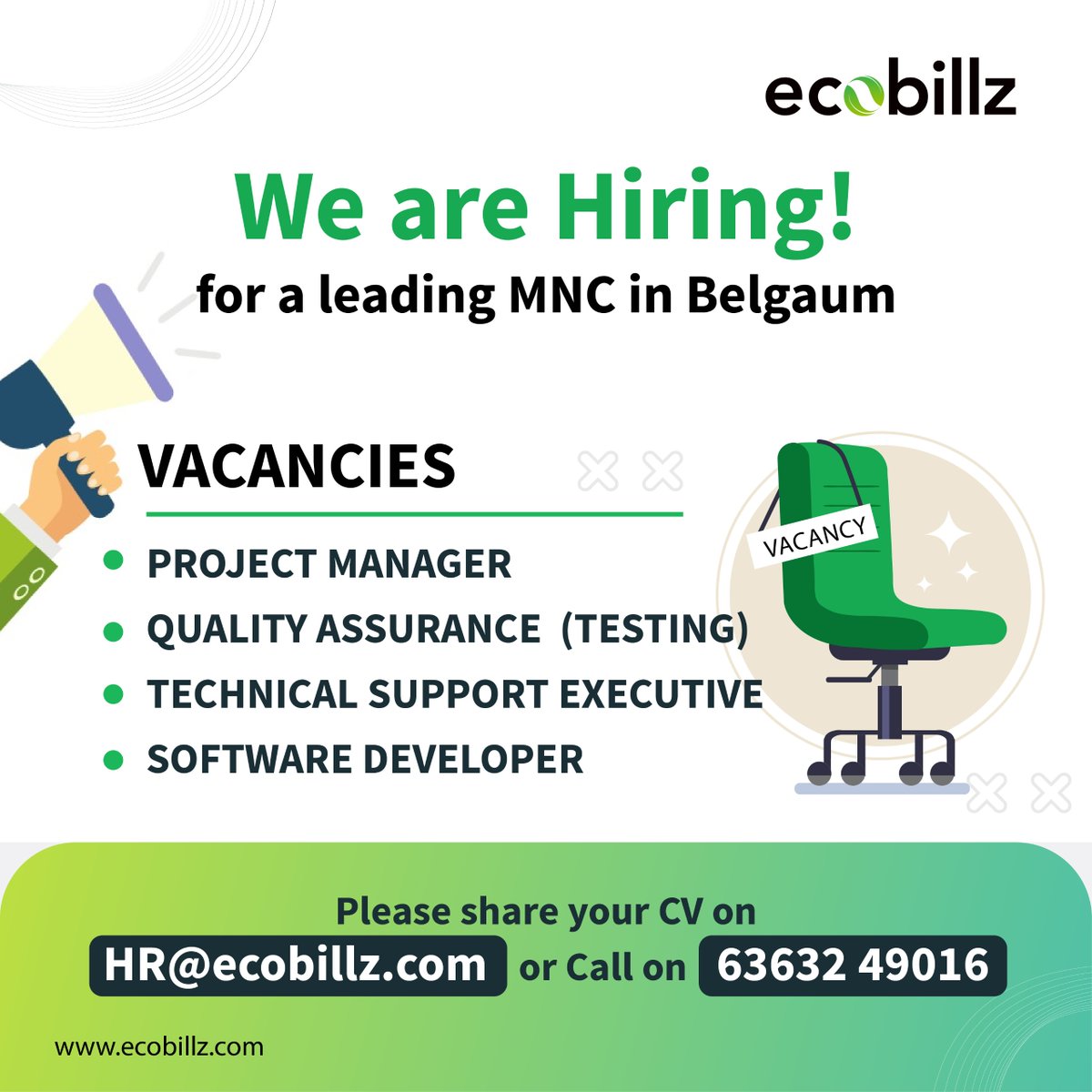 ecobillz's tweet photo. @Ecobillz Private Limited ,one of the leading MNC in Belgaum, is hiring !!!#hiringalert #hiring #job #jobvacancy #jobvacancies #MNC #projectmanager #qualityassurance #technicalsupport #softwaredeveloper #hospitality  #hospitalitytechnology #retail #automation #automationsolution https://t.co/7pYZeMm76o