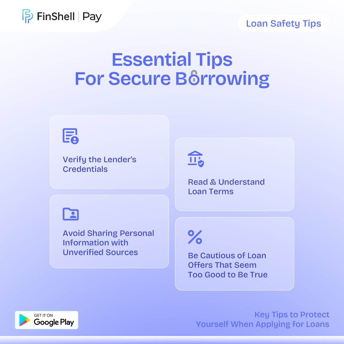 Zenzyofficial__'s tweet photo. 🚨 Stay secure while borrowing! 📋
💼 Check out the Loan Safety Tips below🔒 
#FinShellPay #MondayWisdom https://t.co/Kp0ou72Sa7