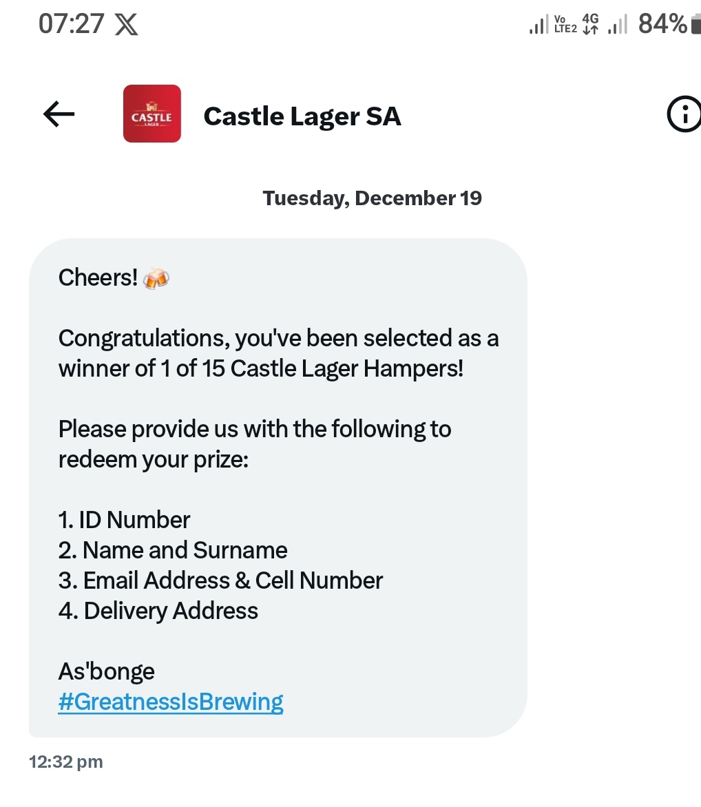 luckyMbatha3754's tweet photo. @mogodijtnkgapel @CastleLagerSA Same here....dear ๐ป@CastleLagerSA #WeWantourPrizers๐
#CastleIncomingTest
#CastleIncomingseries
December 19 cabanga https://t.co/fE7hTeCC0r